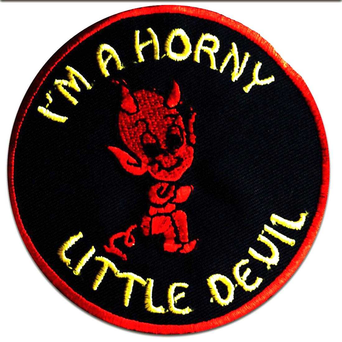 I'm A Horny Little Devil - Iron on Patches Adhesive Emblem Stickers Appliques, Size: 3.35 x 3.35 inches