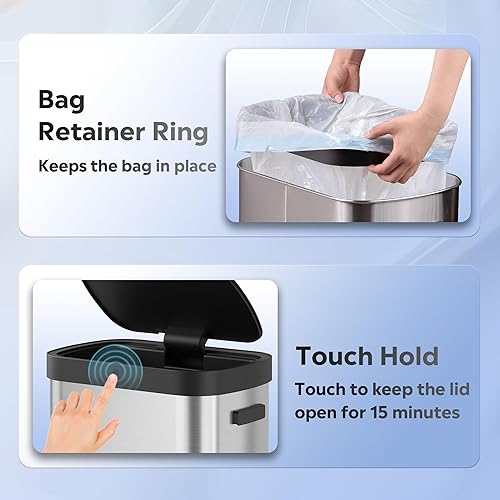 Miniatura 6 de WLIVE Bote de basura automático de 13 galones, con sensor de movimiento de gran capacidad de 50 litros, sin contacto con indicador LED, con acabado