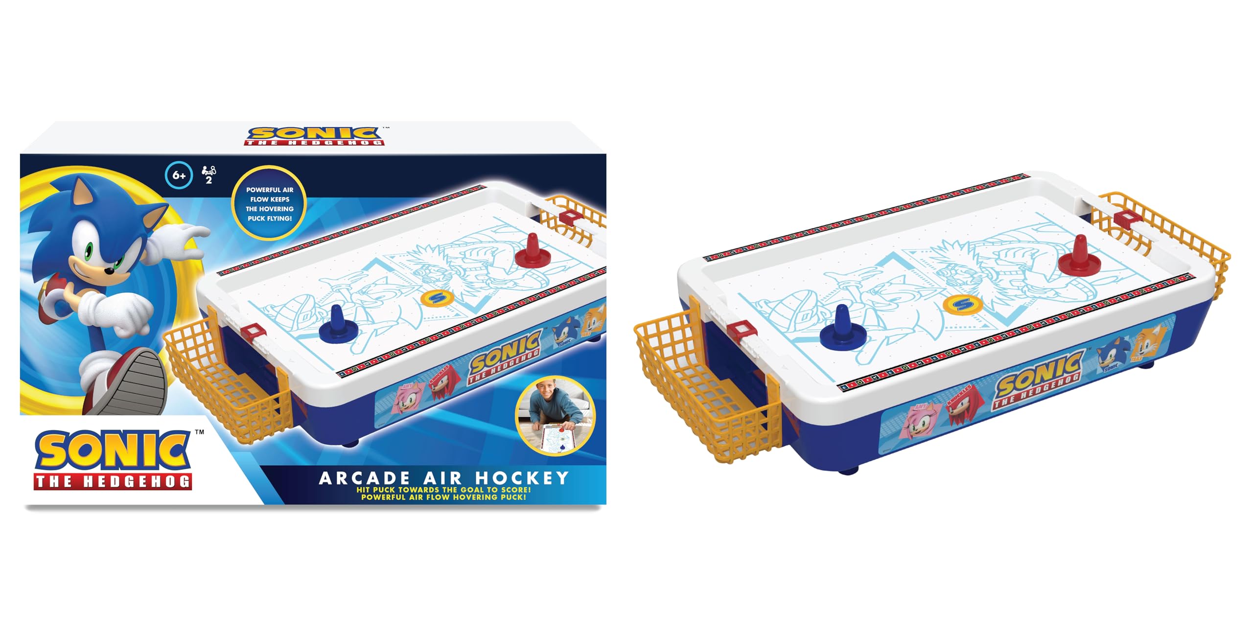 Sonic - Air Hockey Électronique - Arcade - Jeu De Table 2 Joueurs - Avec Palet Rapide - Personnages Officiels et Sons du Jeu - Format 52,6x7,8x27,8 Cm - Dès 3 Ans - Jeu Collector - Fans de Rétrogaming