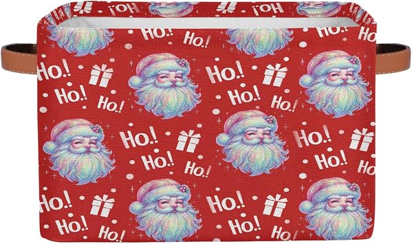 Christmas Hoho Santa Claus Basket Storage Bins Large Fabric Toys Storage Cube Box with Handles Collapsible Closet Shelf Cloth Organizer Basket for Nursery Bedroom Bathroom Holiday Gift