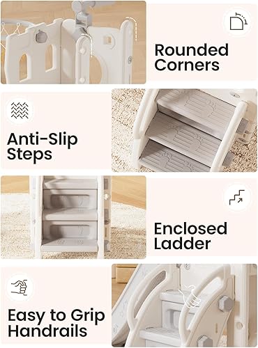 Miniatura 4 de Juego de tobogán para niños con aro de baloncesto y telescopio, tobogán y escalador para niños y niñas, juguete de patio de recreo, divertido juego