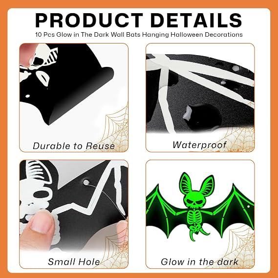 10 Pcs Halloween Decorations Outdoor Bats Hanging Halloween Decoration Scary Glow in The Dark Wall Bats Hollowing Decoration Outdoor Halloween Holiday Decor for Porch Yard Lawn Outside Indoor Tree