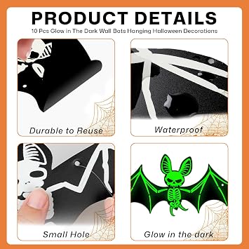 10 Pcs Halloween Decorations Outdoor Bats Hanging Halloween Decoration Scary Glow in The Dark Wall Bats Hollowing Decoration Outdoor Halloween Holiday Decor for Porch Yard Lawn Outside Indoor Tree