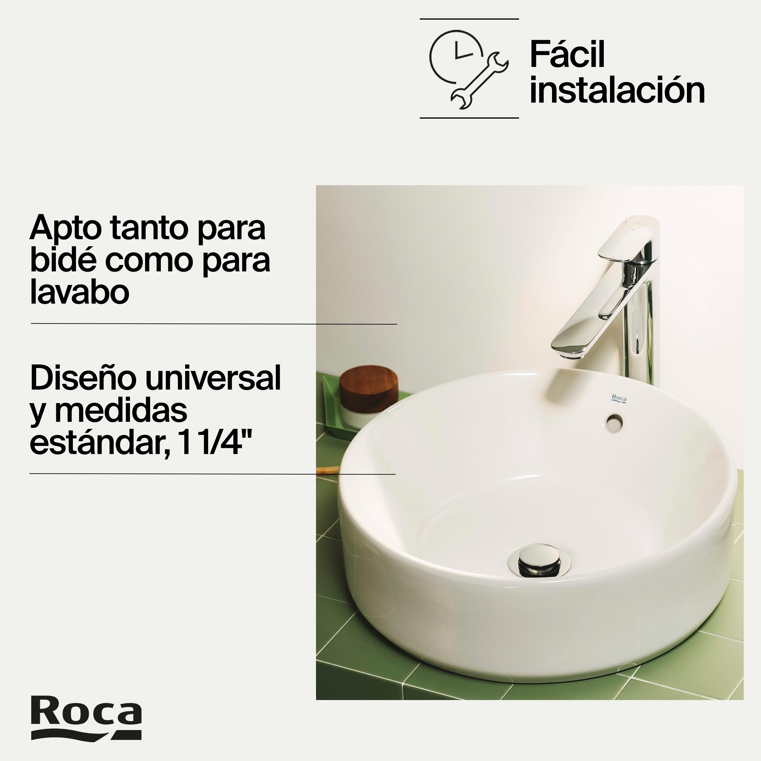 Roca Recambios originales - Desagüe para lavabo/bidé de 1 1/4" con rebosadero y tapón automático . Recambios originales de grifería. Ref. A505400000