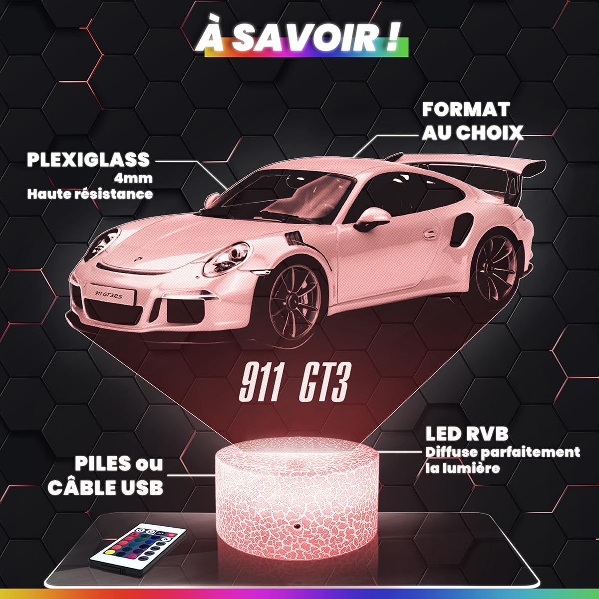 Lampephoto.fr - Lampe 3D Voiture Américaine Supercar, Idée Cadeau Fan Automobile, Veilleuse Tactile Led Illusion, Effet Hologramme 3D, Idée Cadeau Noël Anniversaire Garçon et Fille TOP
