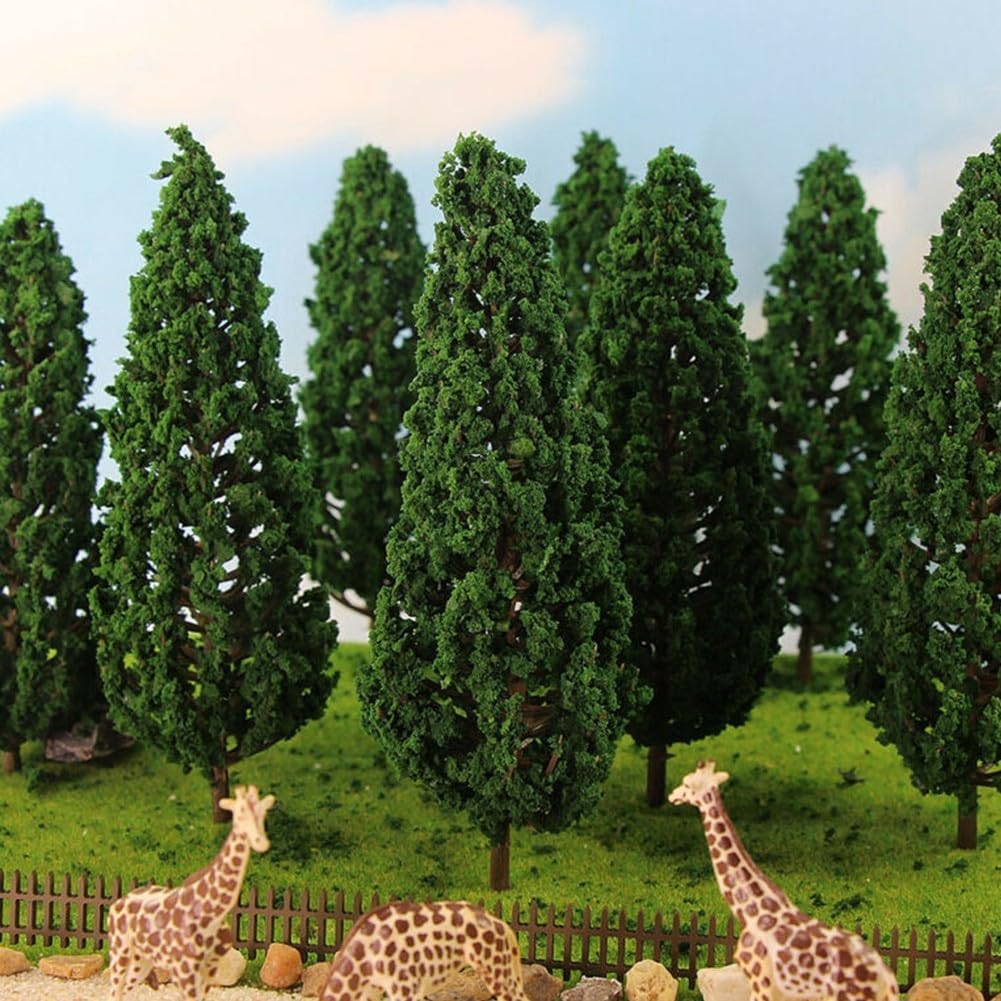 Set of 10 Model Pine Trees for Railway Layout with For Scale Accurate Design, 15cm Tall Plastic Trees, SL16059 for Miniature Landscape and Model Building Projects