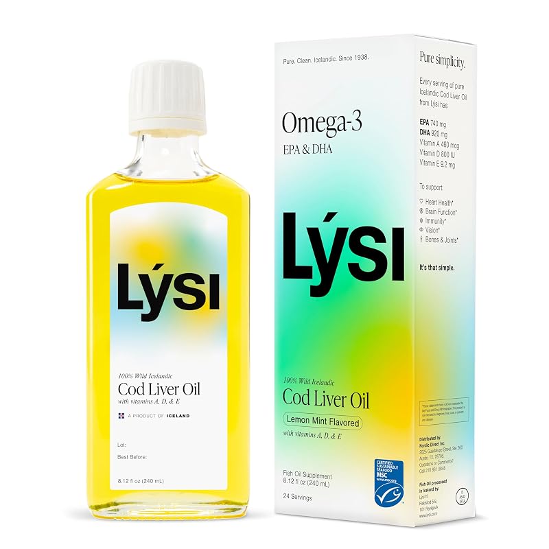 LYSI Suplemento líquido de óleo de fígado de bacalhau, 240 mL