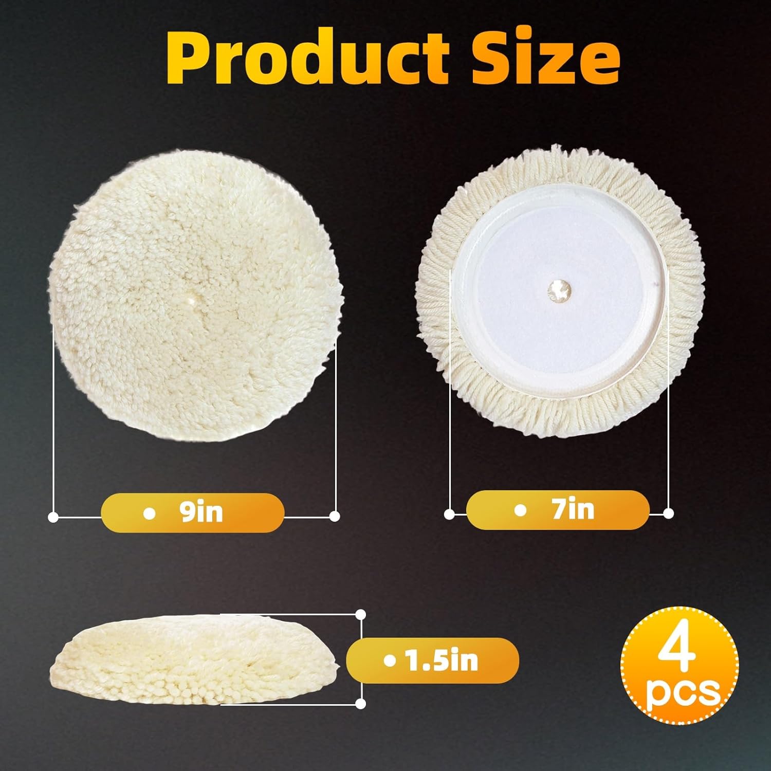 4Pcs 7" Wool Buffing Polishing Pads, 100% Natural Wool Compound Cutting Pad with Hook and Loop Backing for Motorcycle,Boats,Trucks and Car Body Repair Buffing and Polishing
