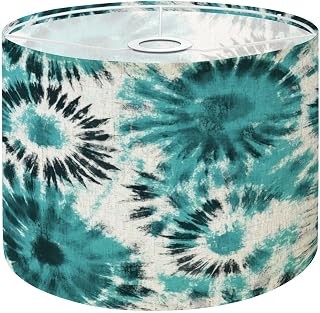 boho Lampshades Lamp Shades 11"x11"x9" Abstract teal black white tie dye shibori watercolor painting patterns Light Shade for Table Lamps Floor Lamps Drum Lamp Shades Lampshade Replacement