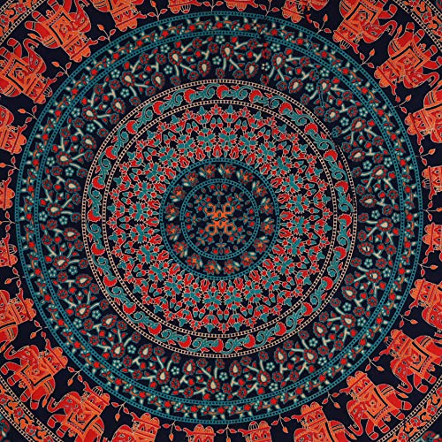 Bless International Indian-Hippie-Gypsy Bohemian-Psychedelic Cotton-Mandala Wall-Hanging-Tapestry-Multi-Color Large-Mandala Hippie-Tapestry (Golden Blue, Twin (54X72Inches)(140X185Cms)) #TOP2