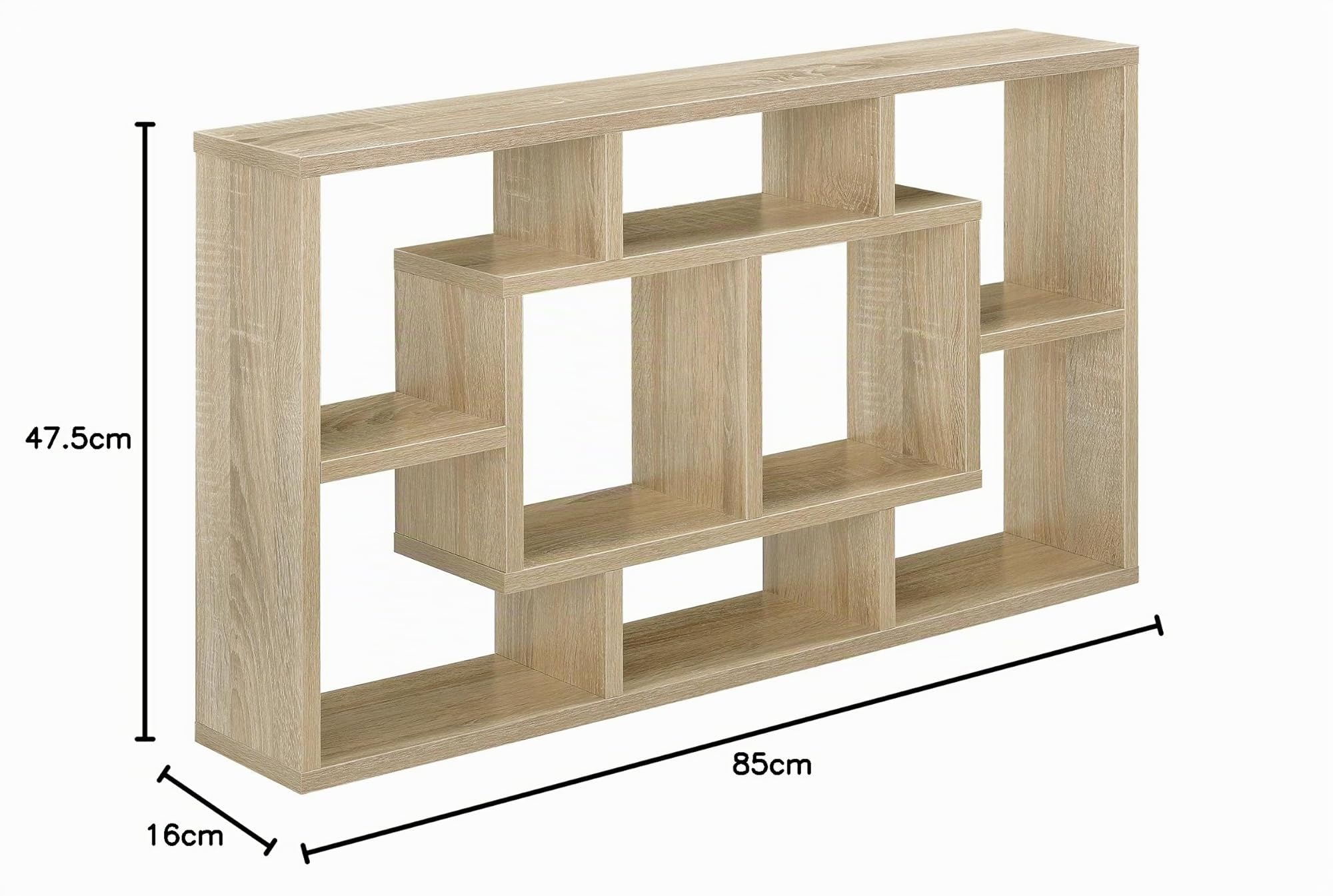 [en.casa] Scaffale da Parete con 8 Vani Portaoggetti Mobile Espositore con 8 Mensole a Muro Archiviazione 85 x 47,5 x 16 cm per Soggiorno Cucina Ingresso - Effetto Rovere Sonoma