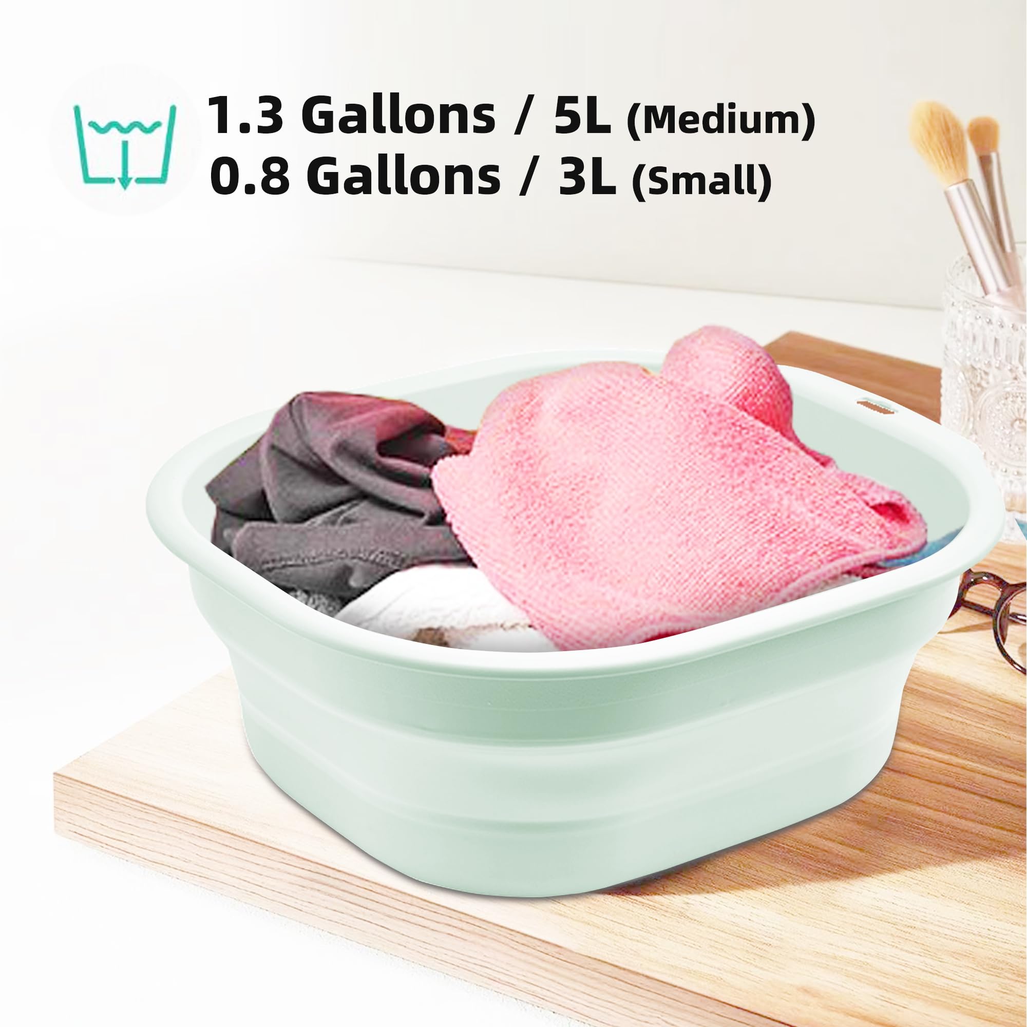 Lot de 2 lavabos pliables de petite et moyenne taille pour cuisine, camping, camping-car, biberons, linge, lavabo en plastique – Vert