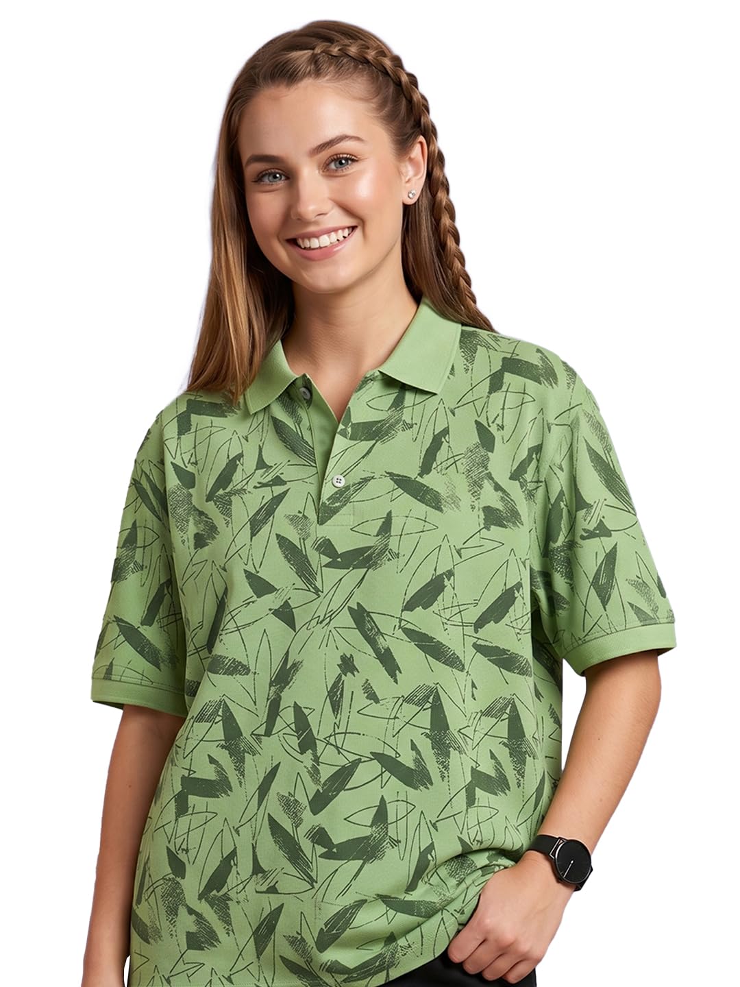 Women| Printed Polo Neck Half Sleeve Tshirt-picture-38