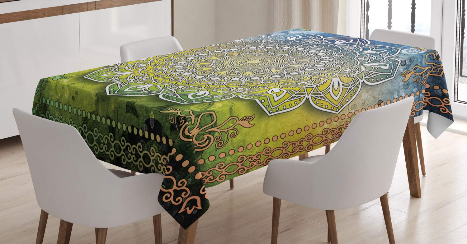 ABAKUHAUS Tovaglia Etnica Mandala Boho 140x170 Cm | Raso Di Seta In Poliestere, Giallo Terra Chiaro, Lavabile - 4