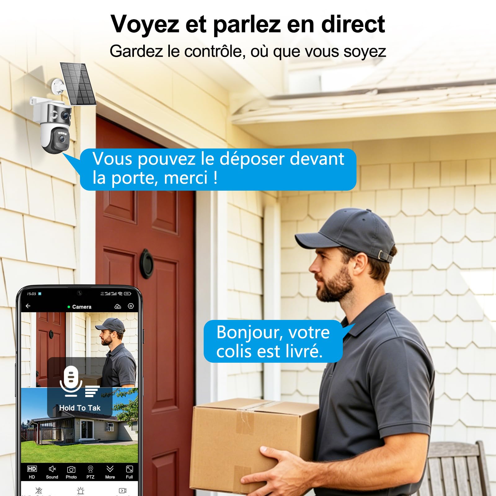 8MP Caméra de Surveillance WiFi Extérieure sans Fil,4K Double Objectif Camera Extérieur Solaire avec Panneau,355° PTZ,Vision Nocturne,Suivi Automatique,PIR Détection Humaine,Audio Bidirectionnel,IP66