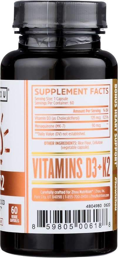 Vitamina D3 + K2 60 Tabletas Zhou Nutrition miniatura 7