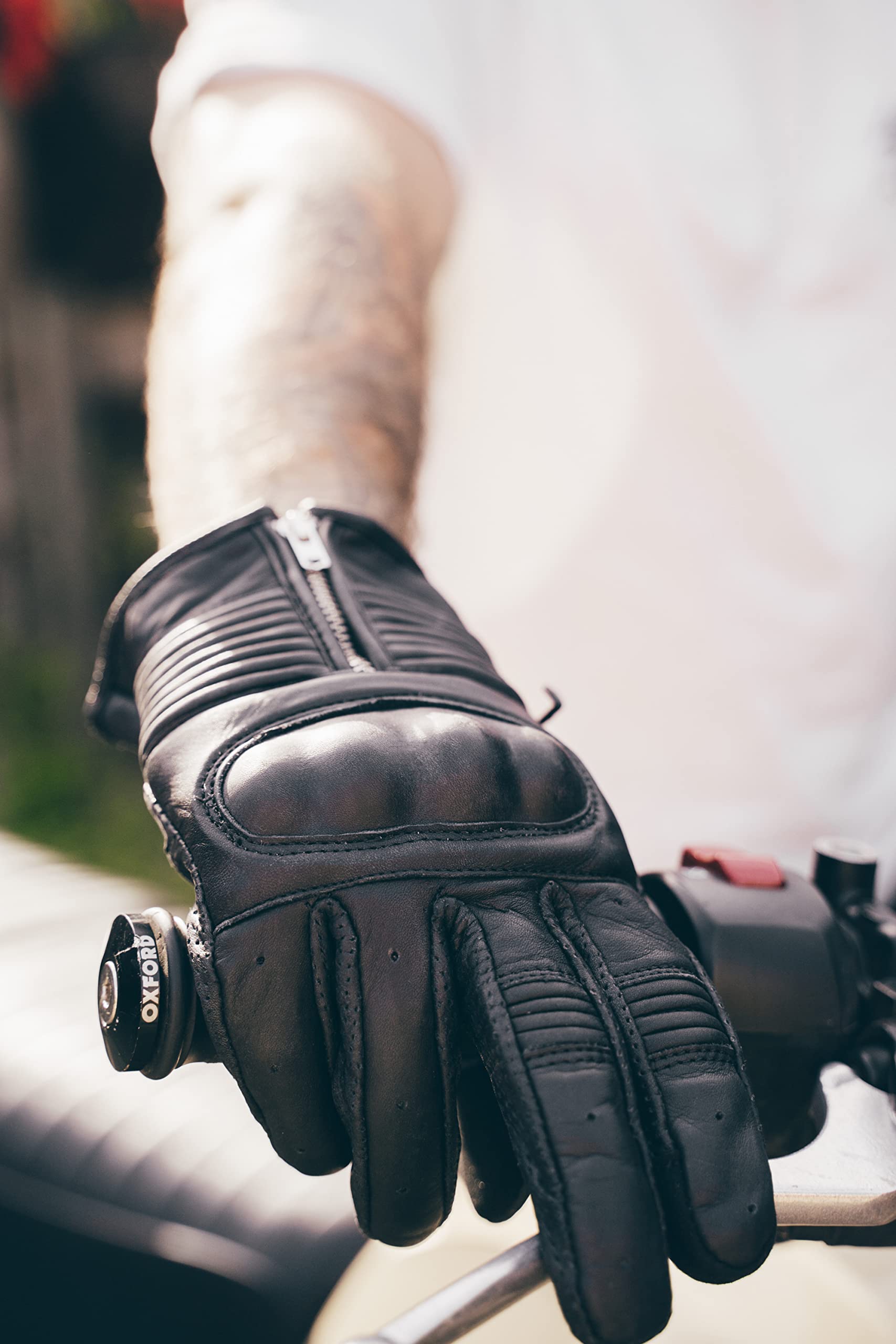 Texpeed Motorradhandschuhe Herren Leder - Biker Moped Gepanzert Knöchelschutz - Für Sommer oder Winter Schwarz - (L)