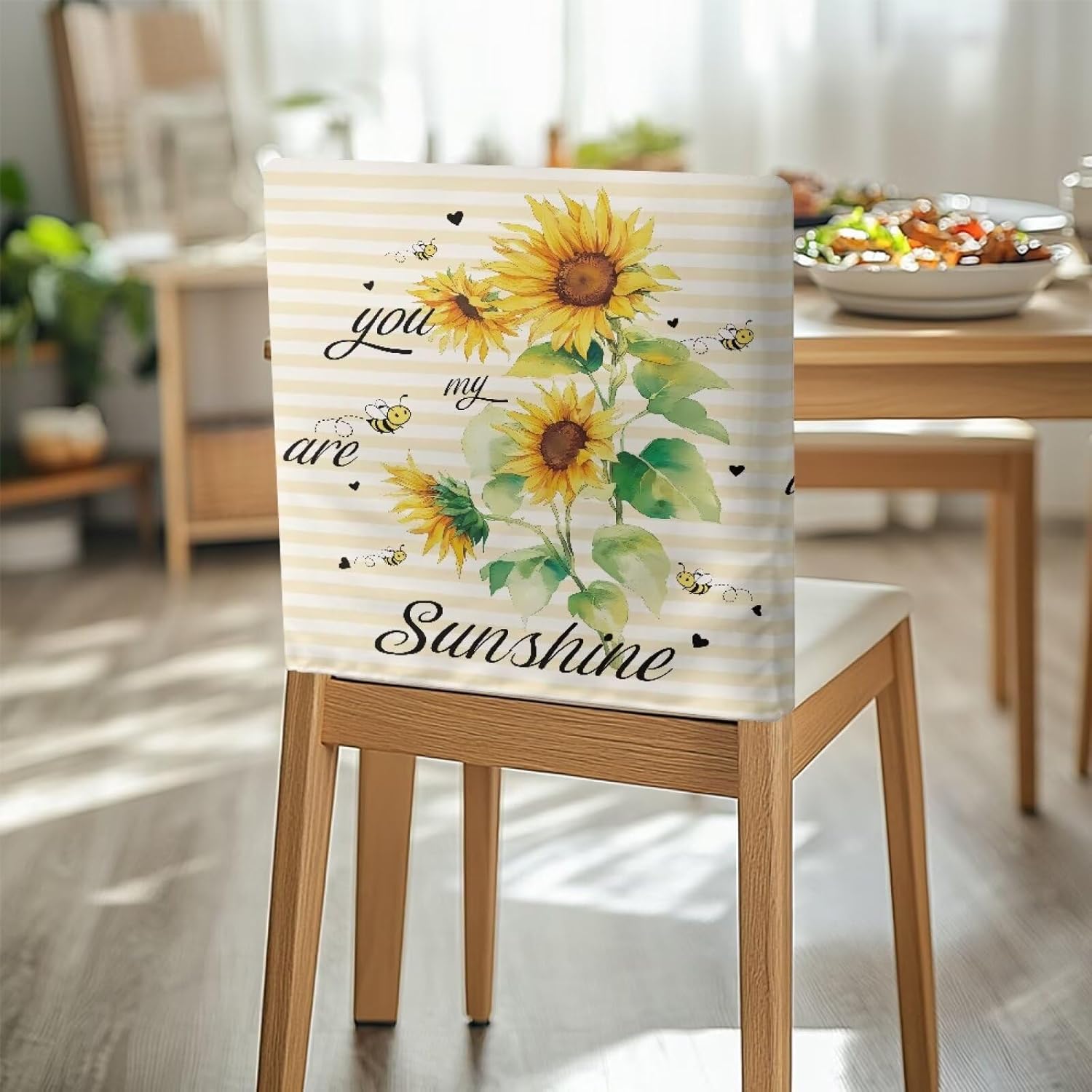 Doojoayie 6Pcs Sunflower Chair Slipcover Yellow Dining Chair Covers Retro Home Decorations Waterproof Stretch Seat Back Covers Kitchen Decor for Family Party Ceremony, Banquet