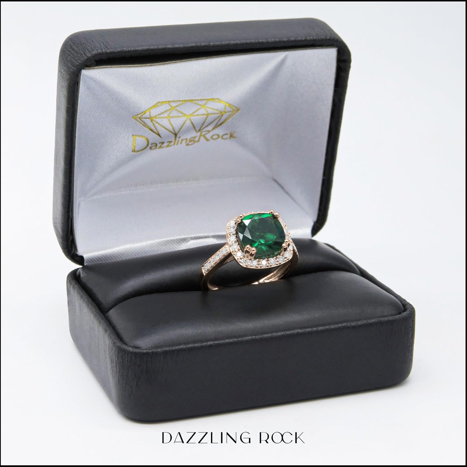 Dazzlingrock Collection 9x9mm Cushion Lab Created Gemstone & Round White Natural Diamond Halo Ring in 10K Real Solid Gold - Image 3