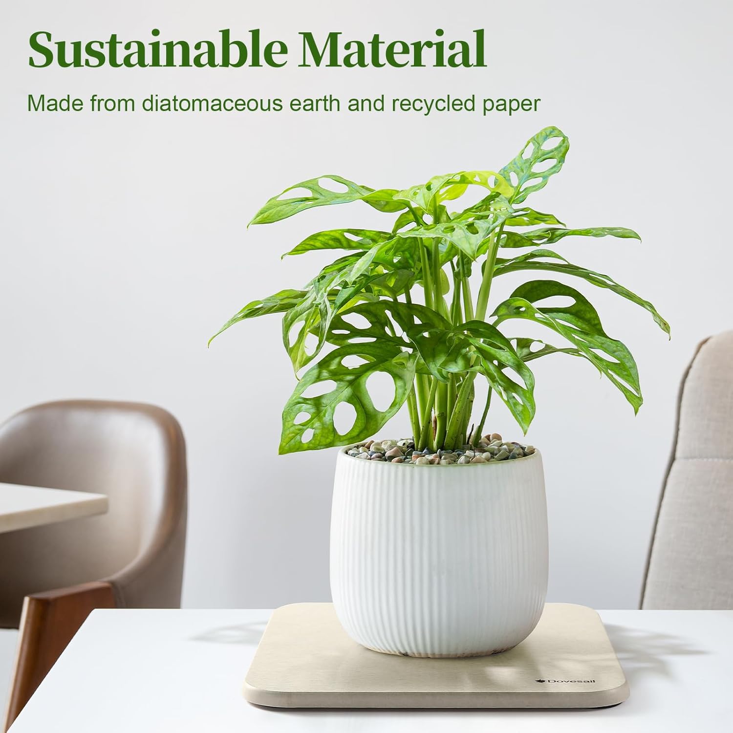 Plant Saucer, 12" Instantly Dry Diatomaceous Earth Stone Prevents Moisture Buildup, Flower Plant Tray Pot Saucer Keep Counter and Floors Dry and Clean (2 Pack) -Light Grey