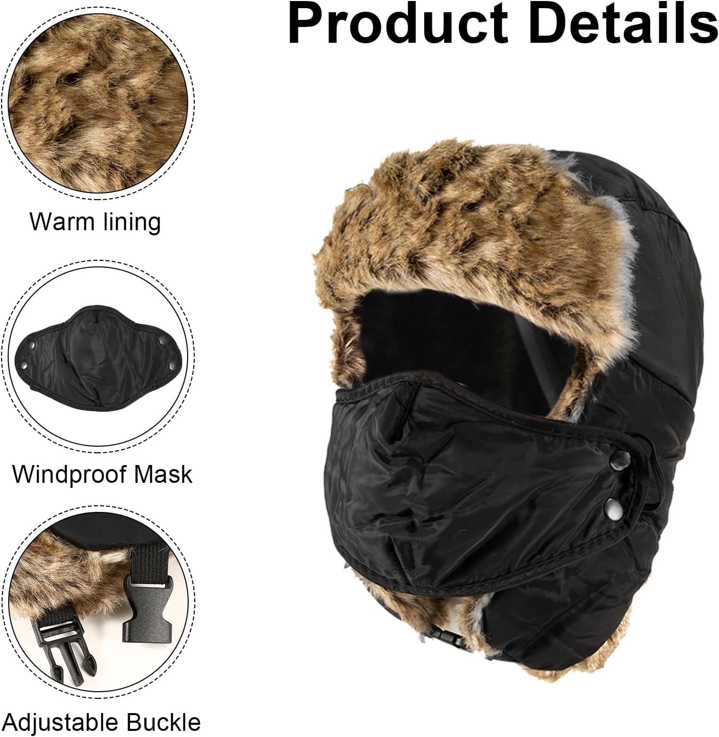 3 Pieces Trapper Hats Mens Hat Scarf and Gloves Set Winter Warm Soft Scarf Plush Lined Touchscreen Gloves 3 in 1 Gift Set