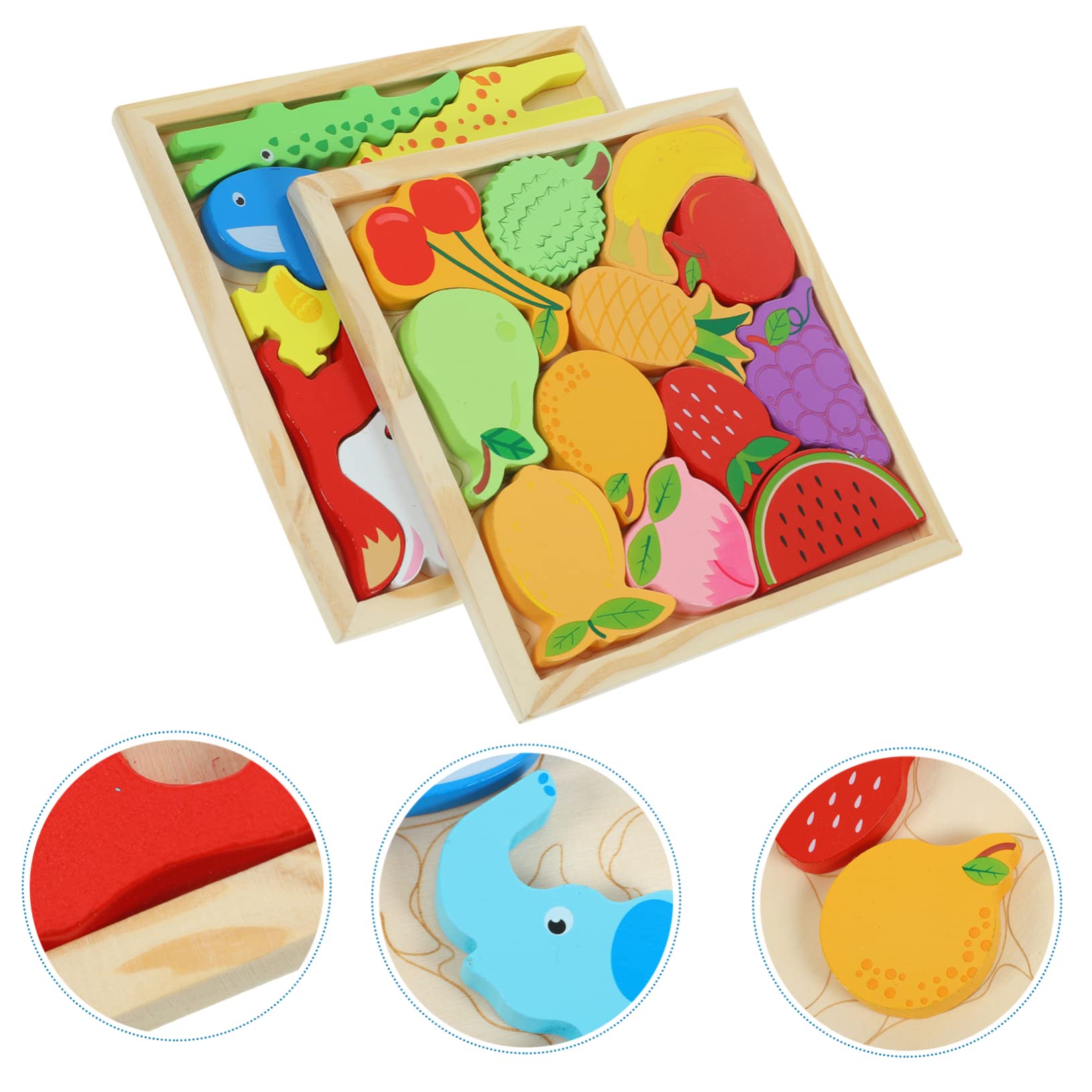 Amazon.co.jp: Vaguelly 木質彩色動物と果物の箱 知育パズル玩具 子供