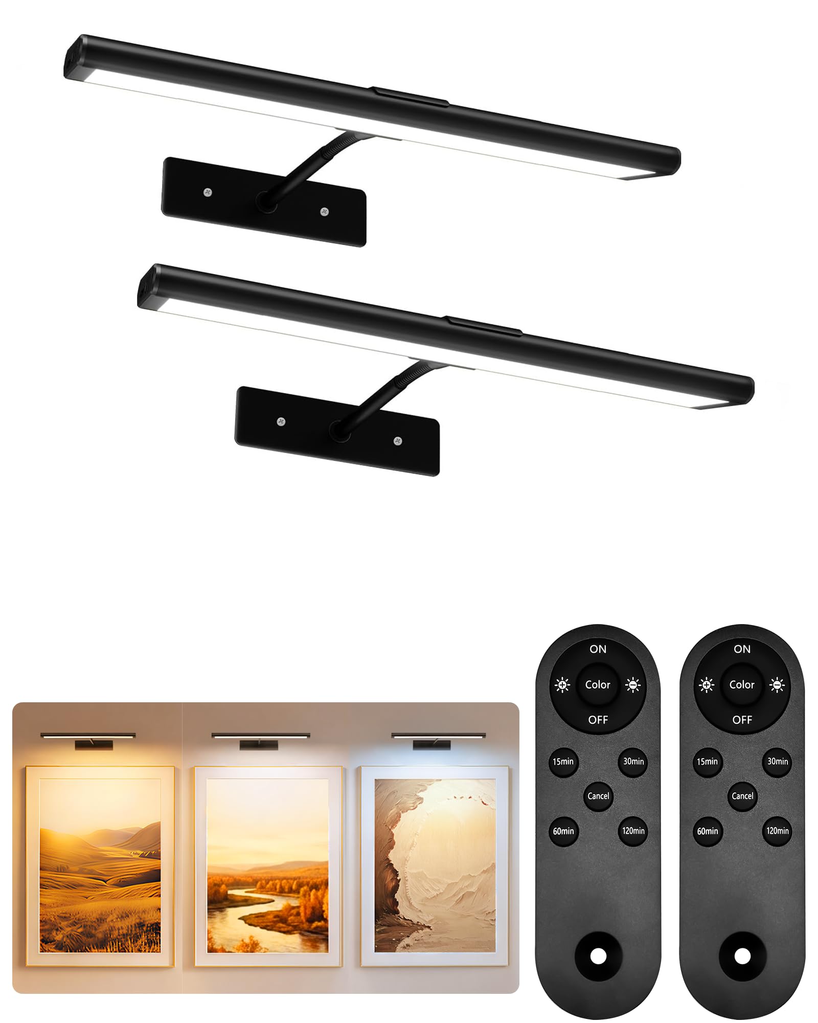 Photo 1 of EZVALO Picture Light for Wall, 13'' Black Rechargeable 4800mAh Battery Lights Wireless Remote, Dimmable Magnetic LED Art Painting Light with 3 Color Temperatures, Display for Gallery, Living Room(2P)