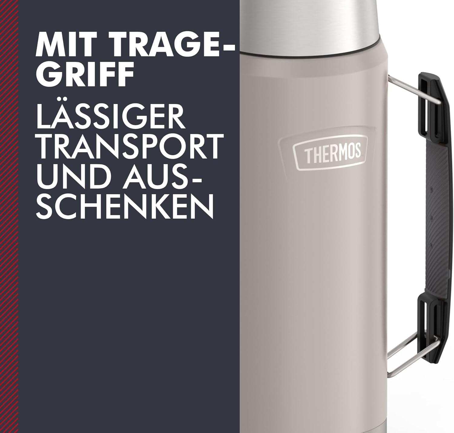 THERMOS Icon Beverage Bottle 1.20 L, Beige/Sandstone Mat, Thermos Flask 1200 ml, Insulated Bottle with Drinking Cup, Thermos Flask with Handle, 24 Hours Hot/24 Hours Cold, Dishwasher Safe, Completely