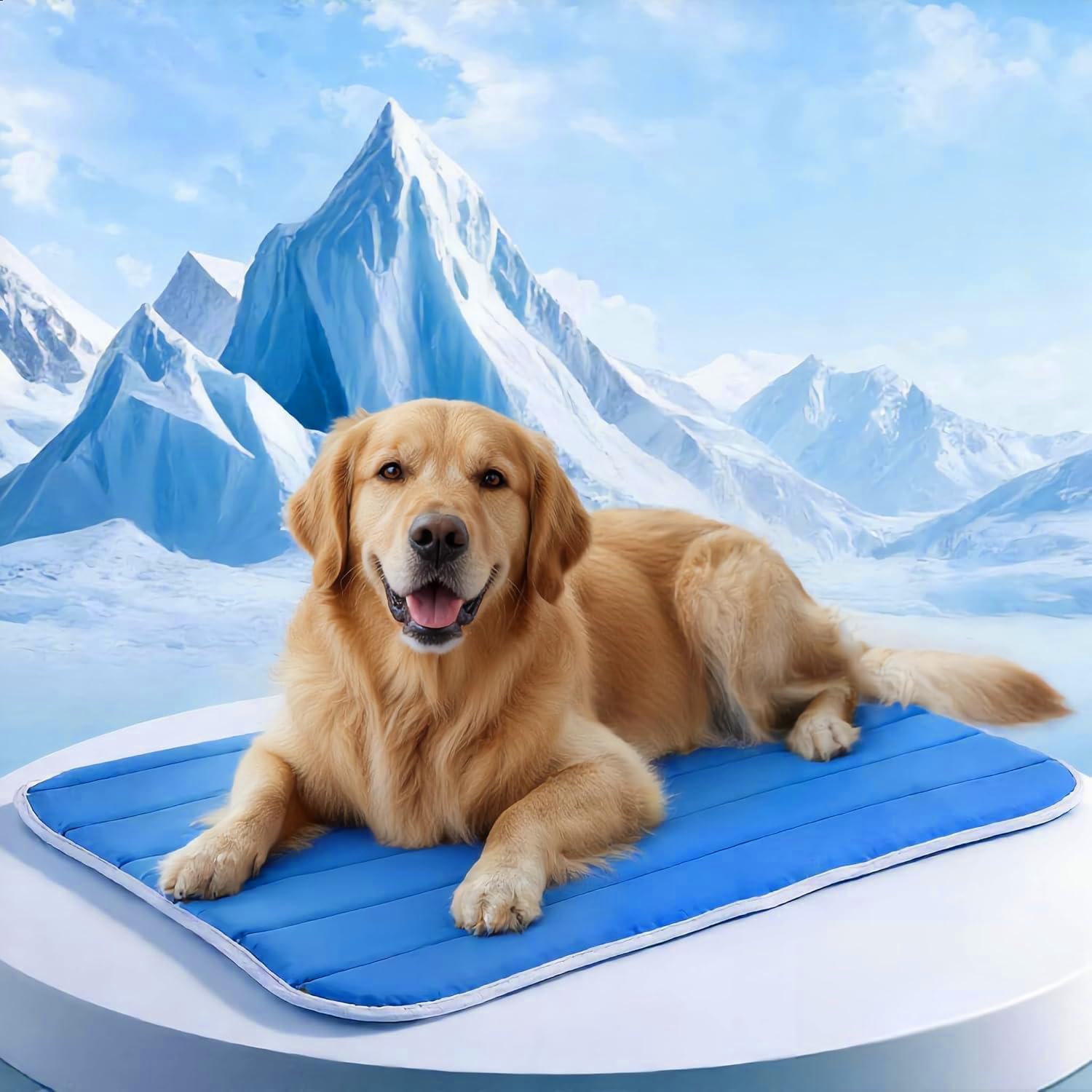 Dog Cooling Mat, Super Thick Cold Memory Sponge Cooling Mat for Dog,Foldable Crate Pet Bed & Non-Slip, (Q-Max > 0.45) Long-Lasting Cool & Keep Your Pet Cool. (Large - (35.4 x 23.6 Inch)