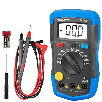 Capacitor Tester Multimeter Capacitance Meter 200pF-20mF Meter Capacitor Handheld Multimeter Tester with Multi Testers Manual Range Measure Tool, Back Light, Data Hold