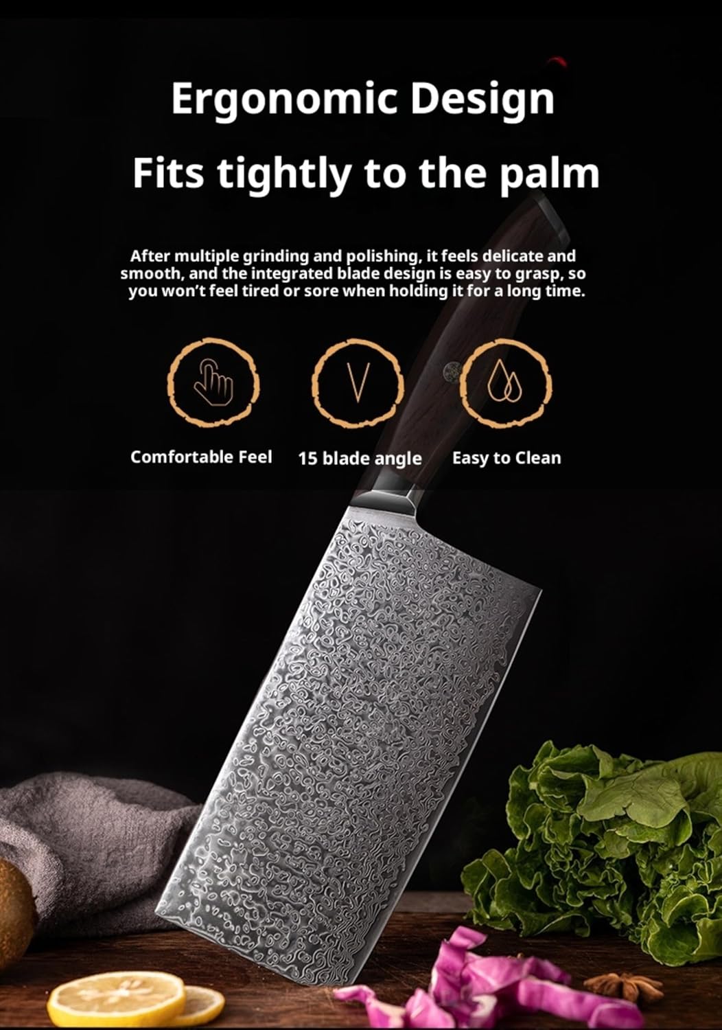 Modern Series Meat Cleaver with Rosewood & Ergonomic Handle, VG-10 Stainless Steel Damascus Kitchen Knife for Home, Restaurant & Outdoor BBQ Meat Cutting (5.5-inch Boning Knife)