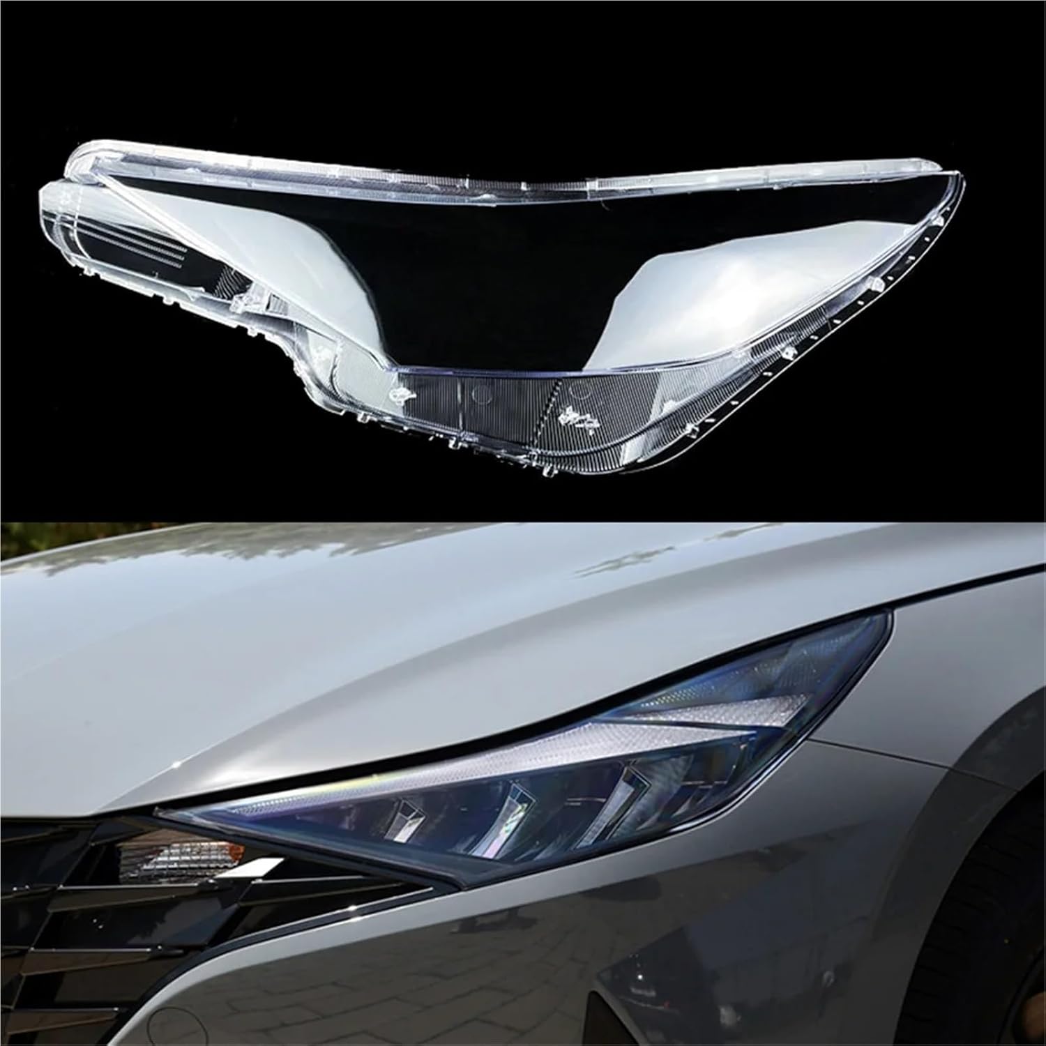 Car Headlight Cover Lens Glass Shell Front Headlamp Transparent Lampshade Auto Light Lamp Compatible for Elantra 2020 2021(1 Piar) (1 Left)