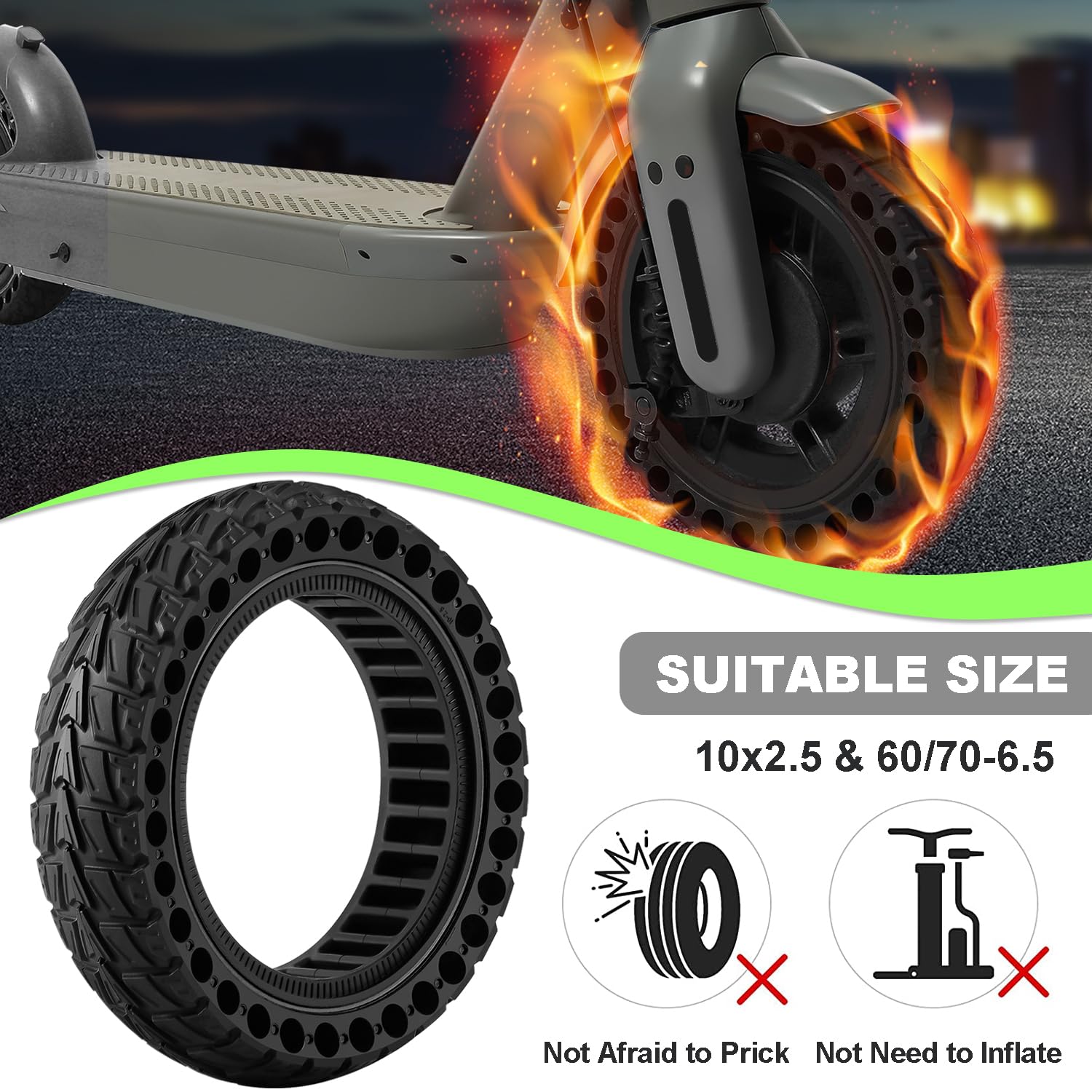 1PCS Ruota 60/70-6.5 Monopattino Elettrico, Copertone Monopattino 10x2.50-6.5 Compatibile con Ninebot G30/G30D/G30LP/G30D/Max G30/G30 2, 10x2.5 Gomma Piena Pneumatici per Hiboy S2 Pro/S2 Max