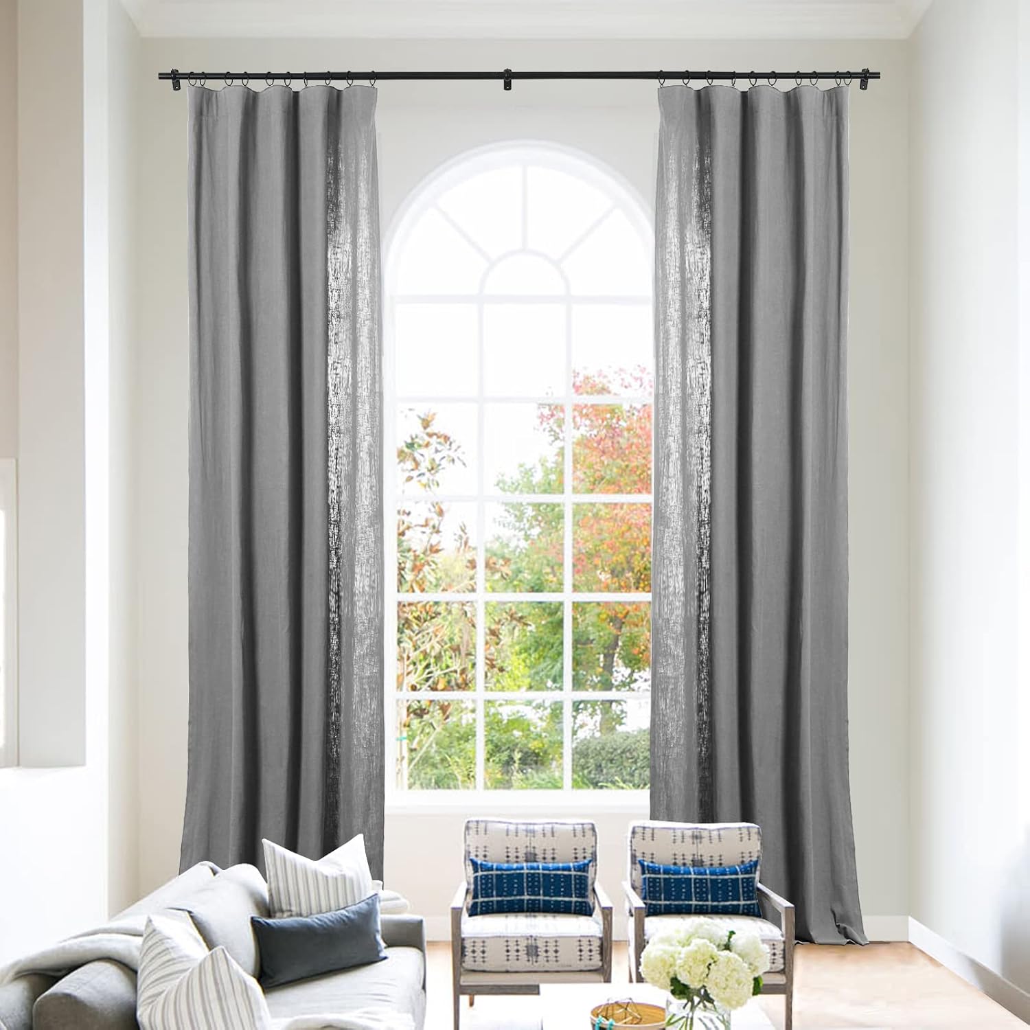 ChadMade Natural Linen Cotton Curtain Privacy Protection Window Treatment Curtain for Living Room Light Reducing Drape Rod Pocket, Black Curtain Single Layer 50Wx84L (1 Panel), MAITY Collection