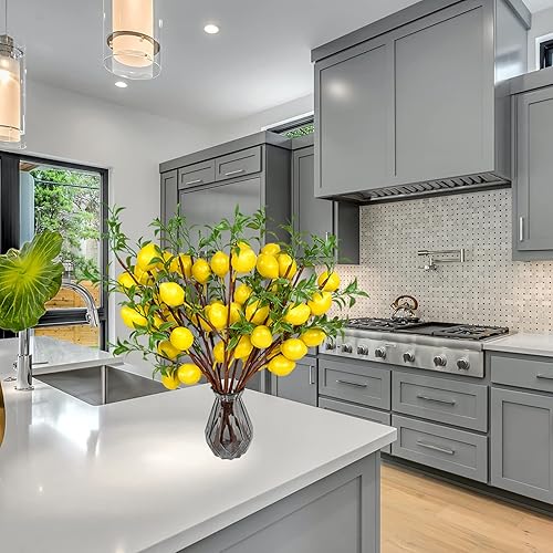 Miniatura 4 de VIERENA 6 limones falsos para decoración de limones, ramas amarillas, para cocina, fiesta, granja, centro de mesa, decoración del hogar