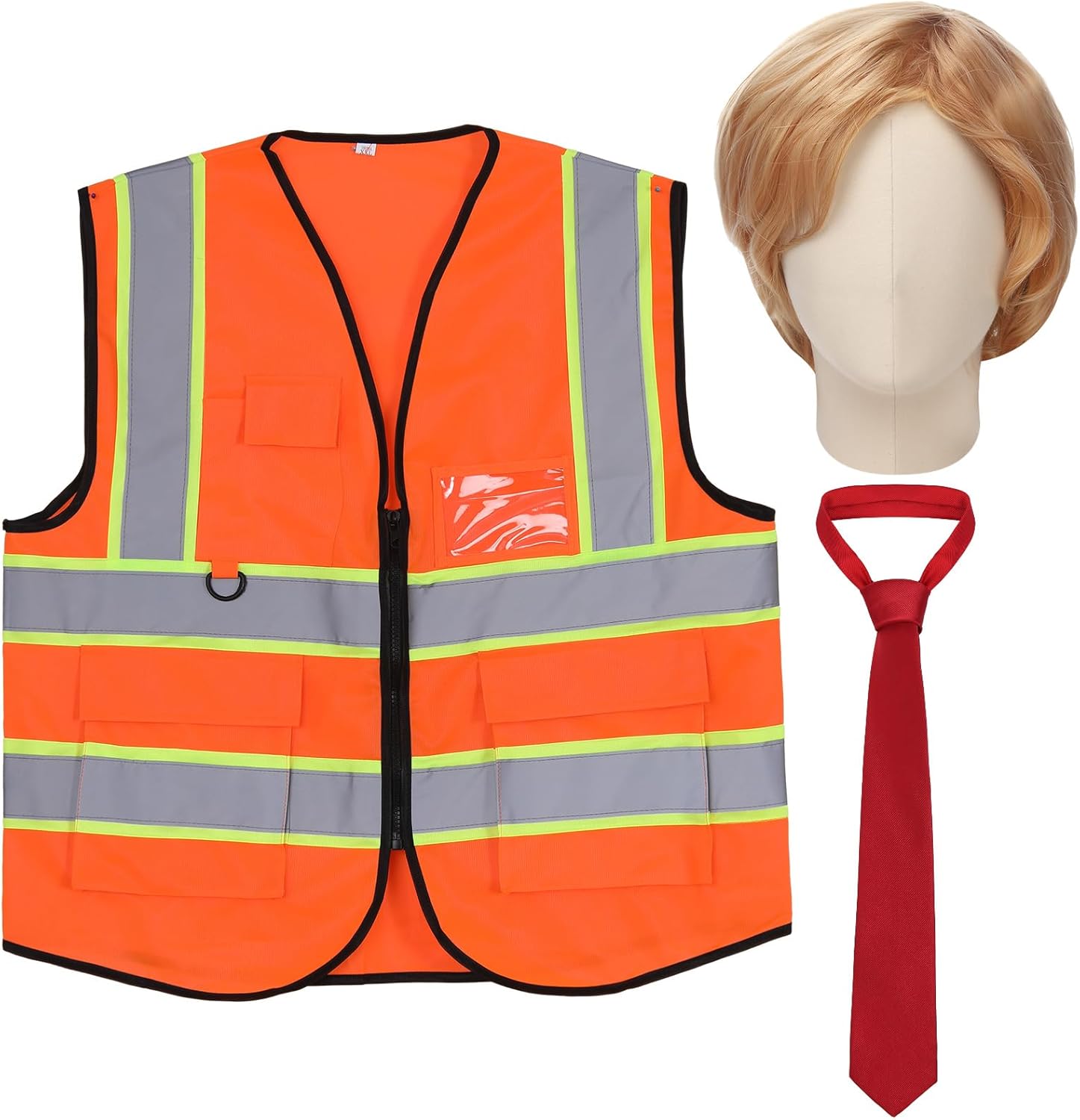 3 Pcs Celebrity Costume Kit Halloween Funny Celebrity Cos Cleaner Presidential Candidate Wig Set Including Orange Vest, Wig, Red White Tie for Halloween Cosplay Party - Image 2