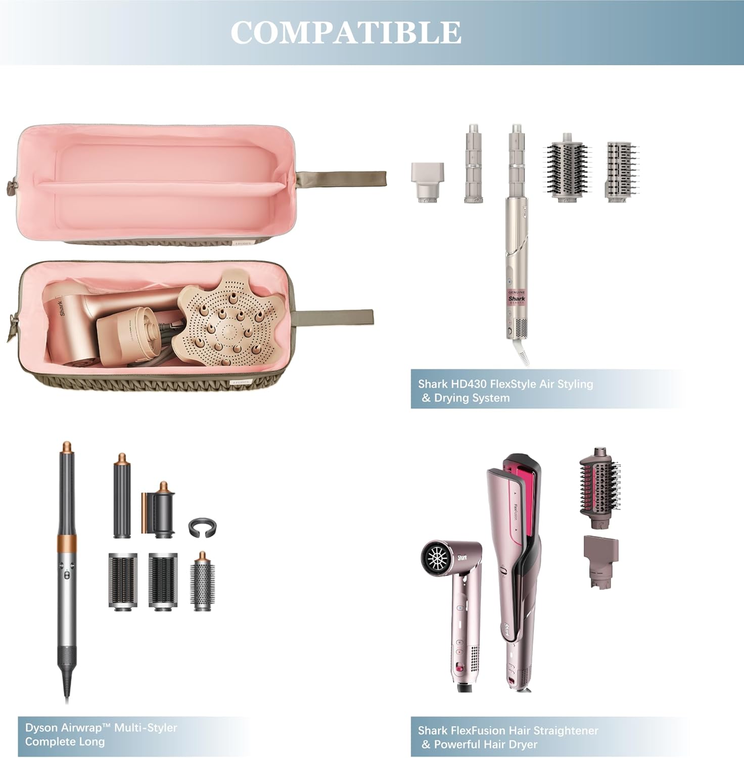 Leudes Dyson Airwrap Travel Case for Shark Hair Dryer Airstraight Flex Style Hair Attachment Tool Organizer Accessories Air Wrap Flat Curling Iron Carrying Case (Camel) - Image 3