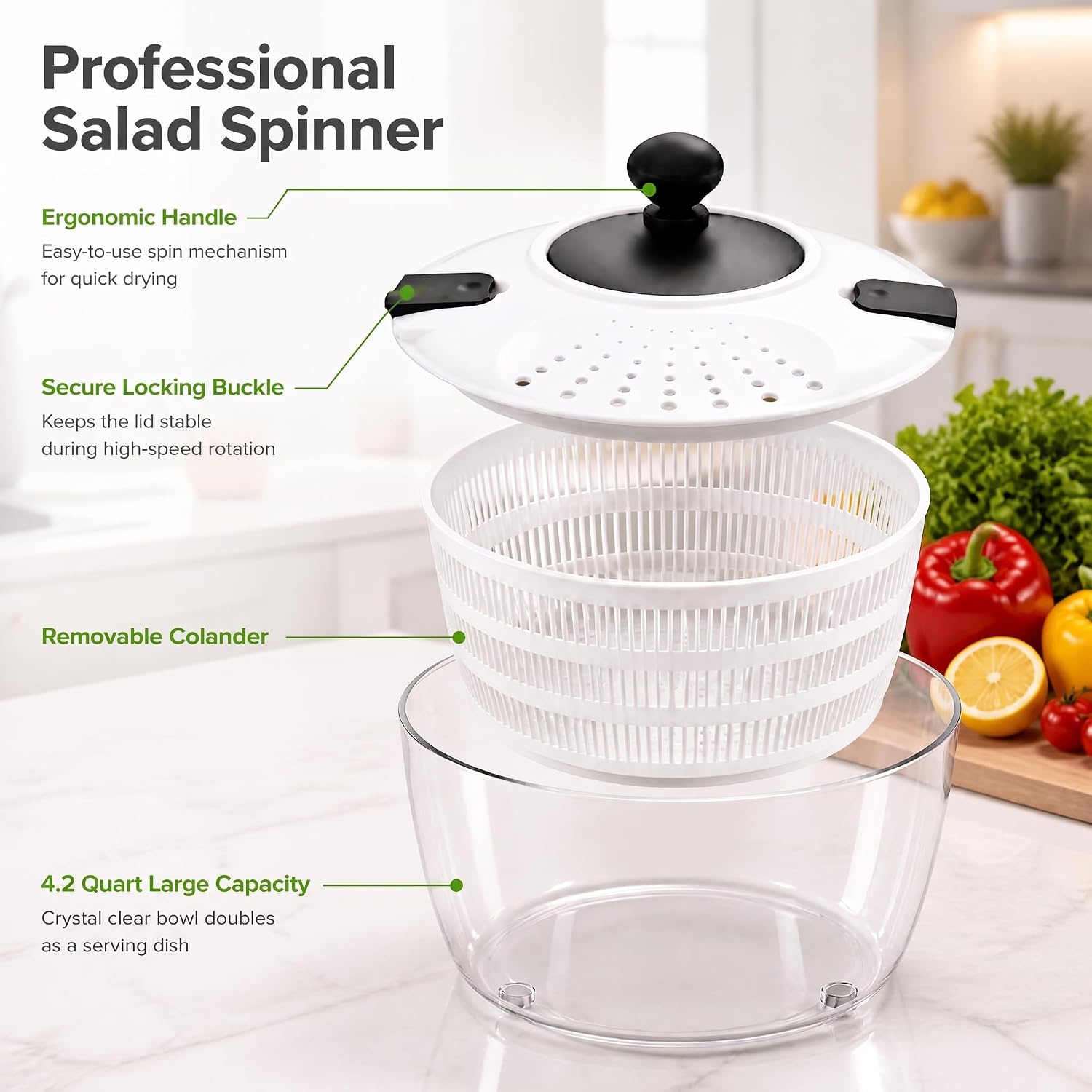 4.2 Quarts Salad Spinner & Mandoline Slicer Set with 5 Blades