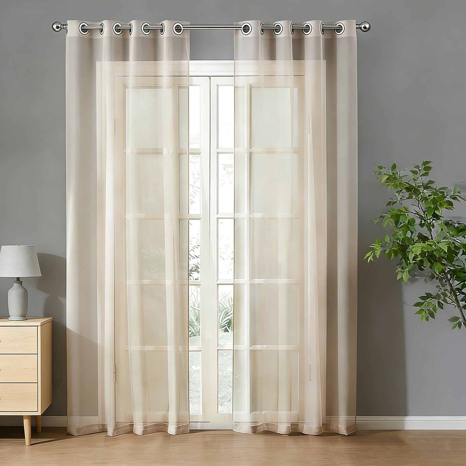 Voilage beige 245x175 cm rideau transparent lumineux pour salon et balcon