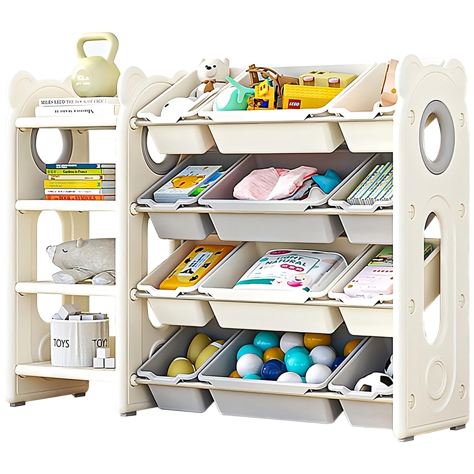 LulliSpace Kids Toy Storage Organizer Modern Toy Organizer Kids Book Rack Storage Bookshelf, 4 Tiers