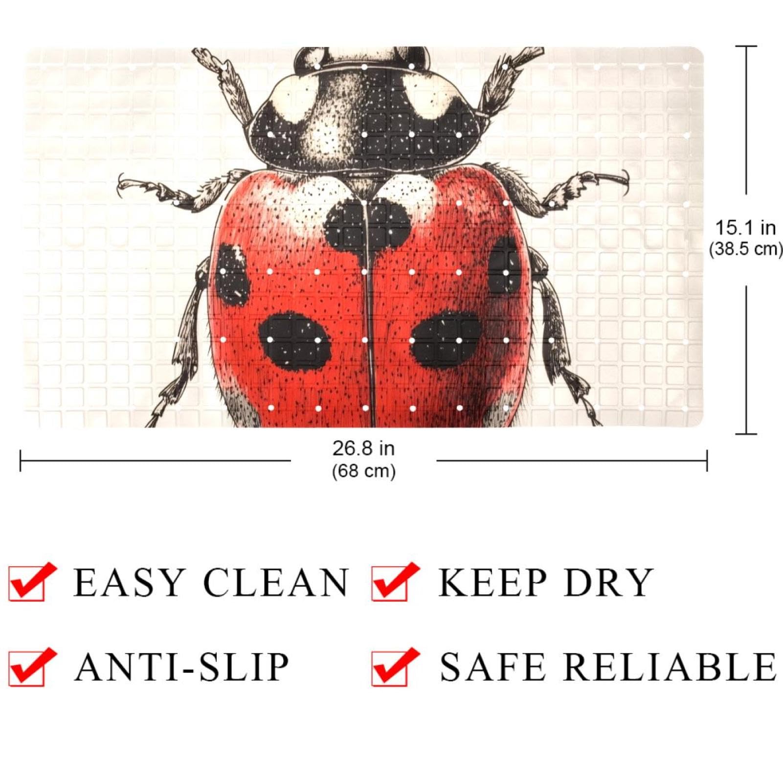 Art Ladybug Tapis de bain antidérapant rectangulaire avec ventouses Lavable en machine 40 x 70 cm