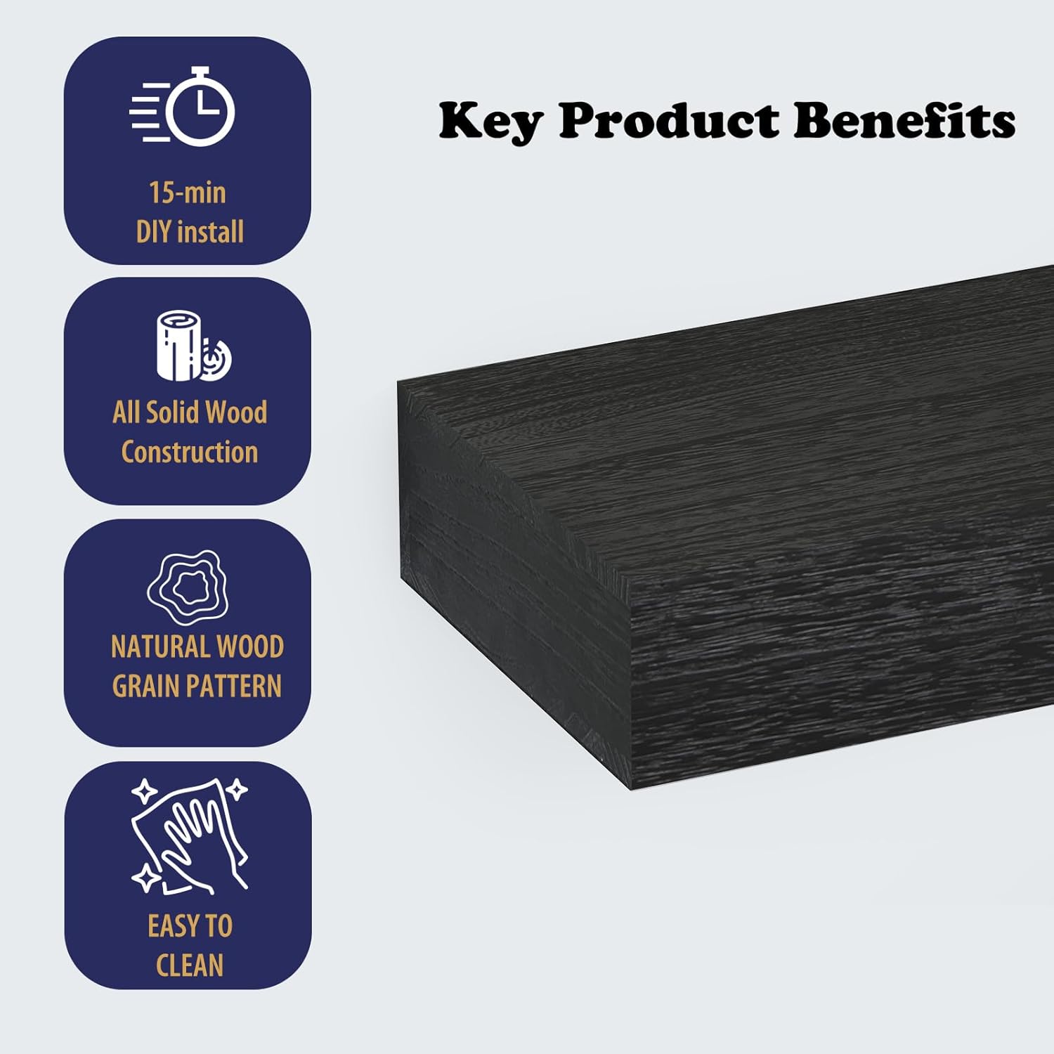 48 Inch Solid Wood Fireplace Mantel Shelf - 70 LBS Capacity, Easy to Install | Modern Farmhouse Floating Shelf with Hidden Brackets, Water-Resistant Matte Black for Living Room, Kitchen