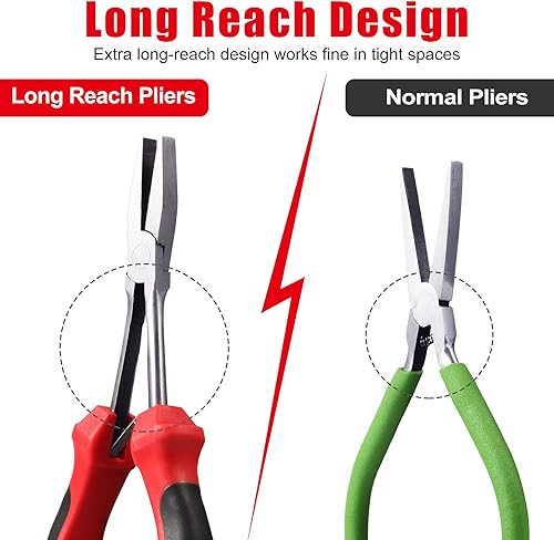 Miniatura 3 de SPEEDWOX Alicates de punta plana de largo alcance, mini alicates de 6.5in con mango TPR de alto apalancamiento, alicates para hacer joyas para