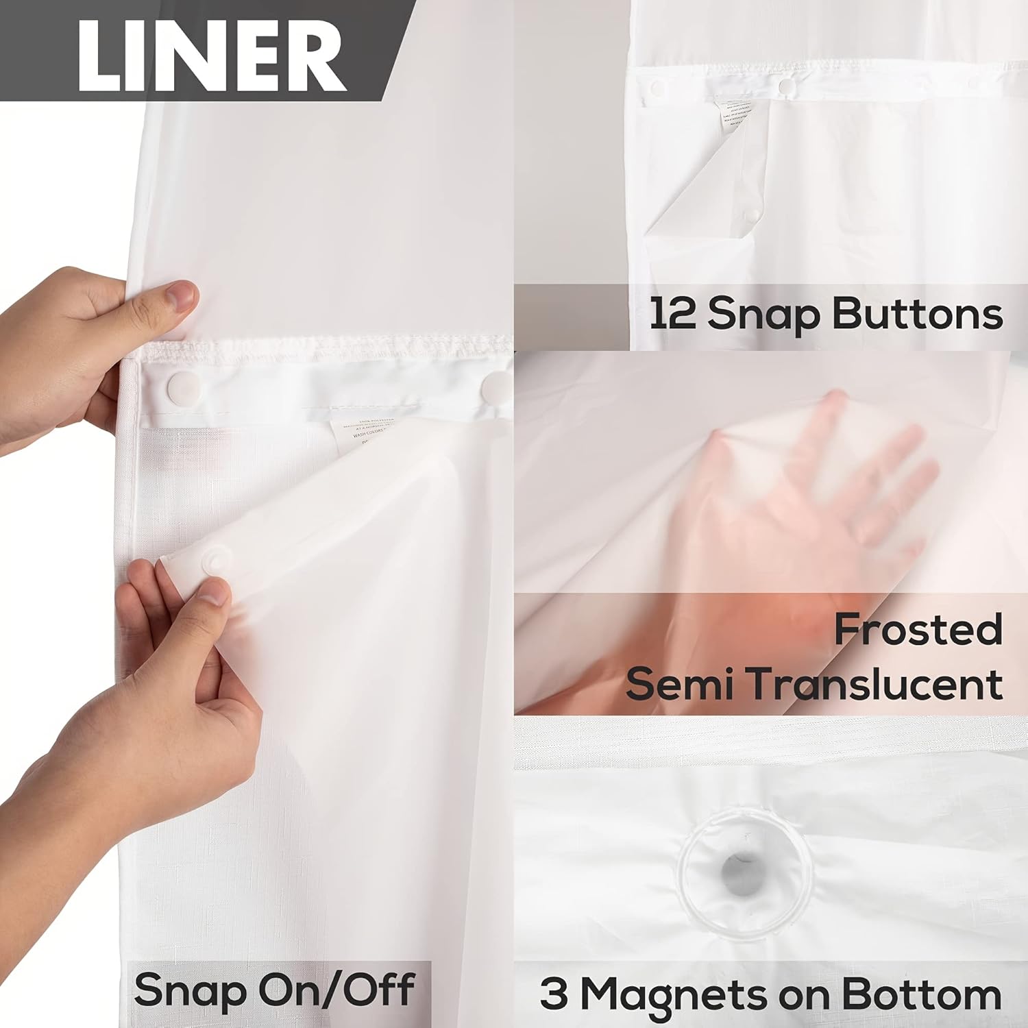 No Hooks Required Waffle Weave Shower Curtain with Snap in Liner - 71W x 74H,Hotel Grade,Spa Like Bath Curtain,White