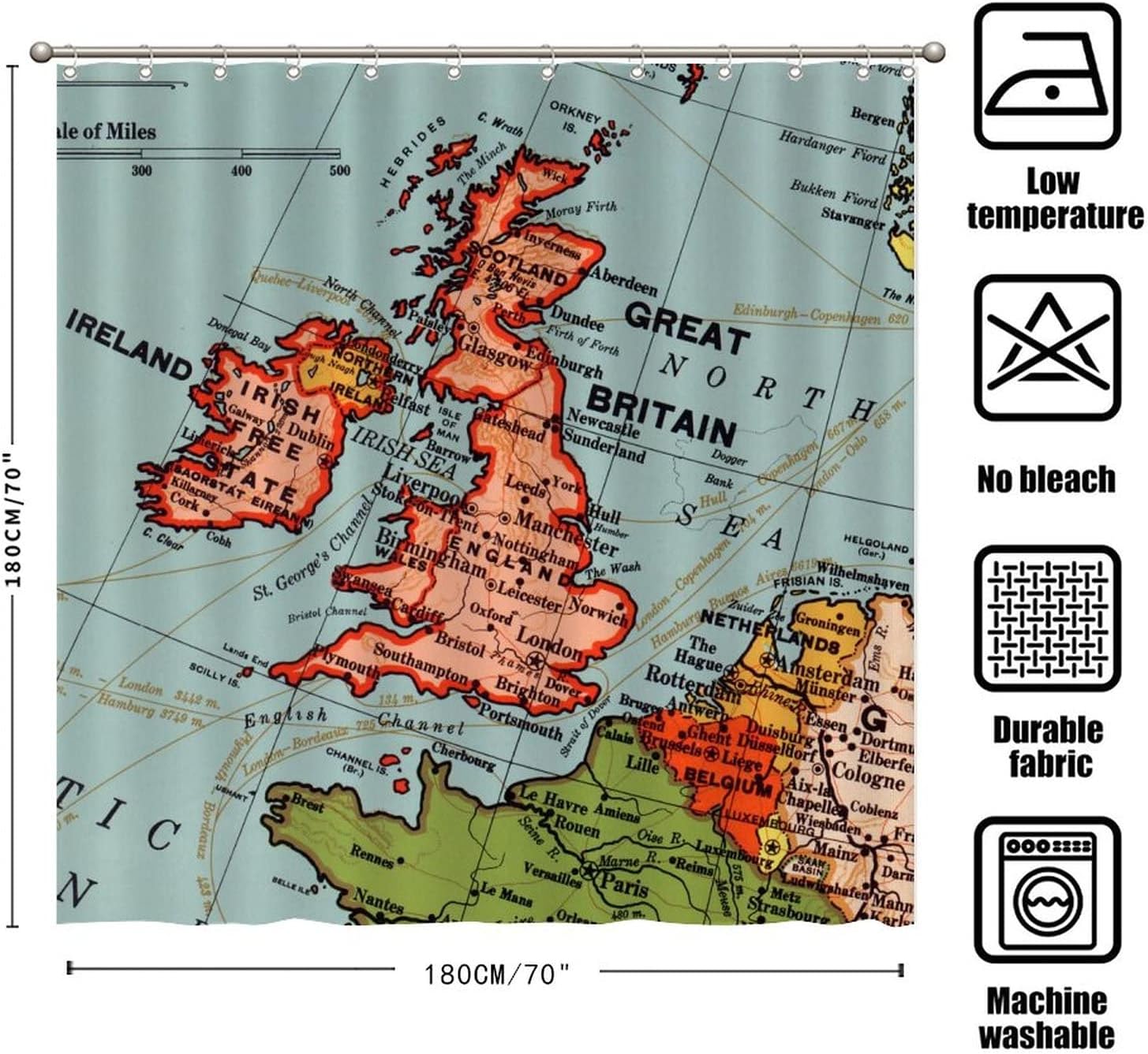 Map Great Britain Bathtub Curtain Europe Political Map Fun Shower Curtain Modern Home Bathroom Decorations, 72 x 72 Inch, Hooks Included Mother's