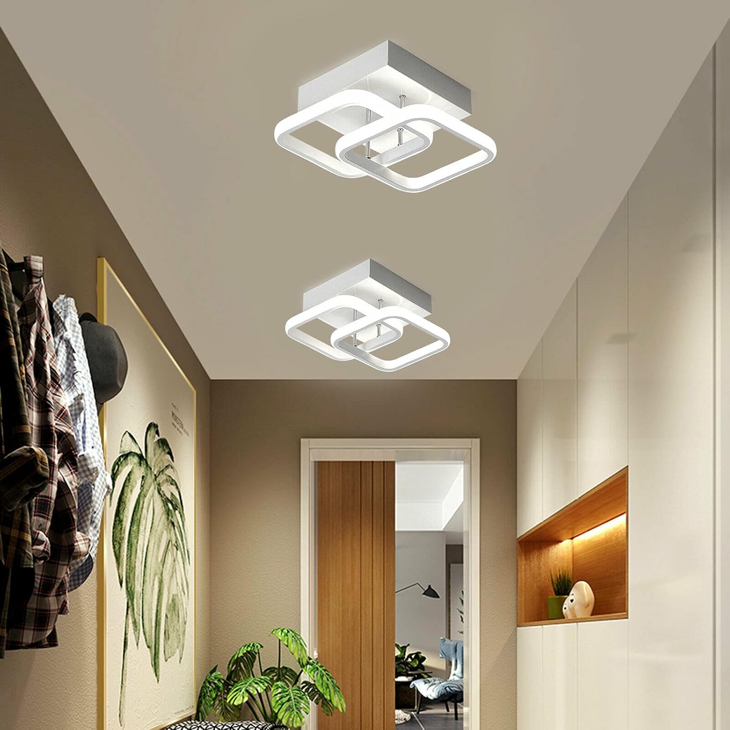 9.44'Modern Hallway LED Ceiling Light,Square Flush Mount Ceiling Lighting Fixture,Bathroom Mini 2 Head Acrylic Close to Ceiling Lamp Geometric Chandelier for Bedroom,Office,Living Room,Kitchen 22W