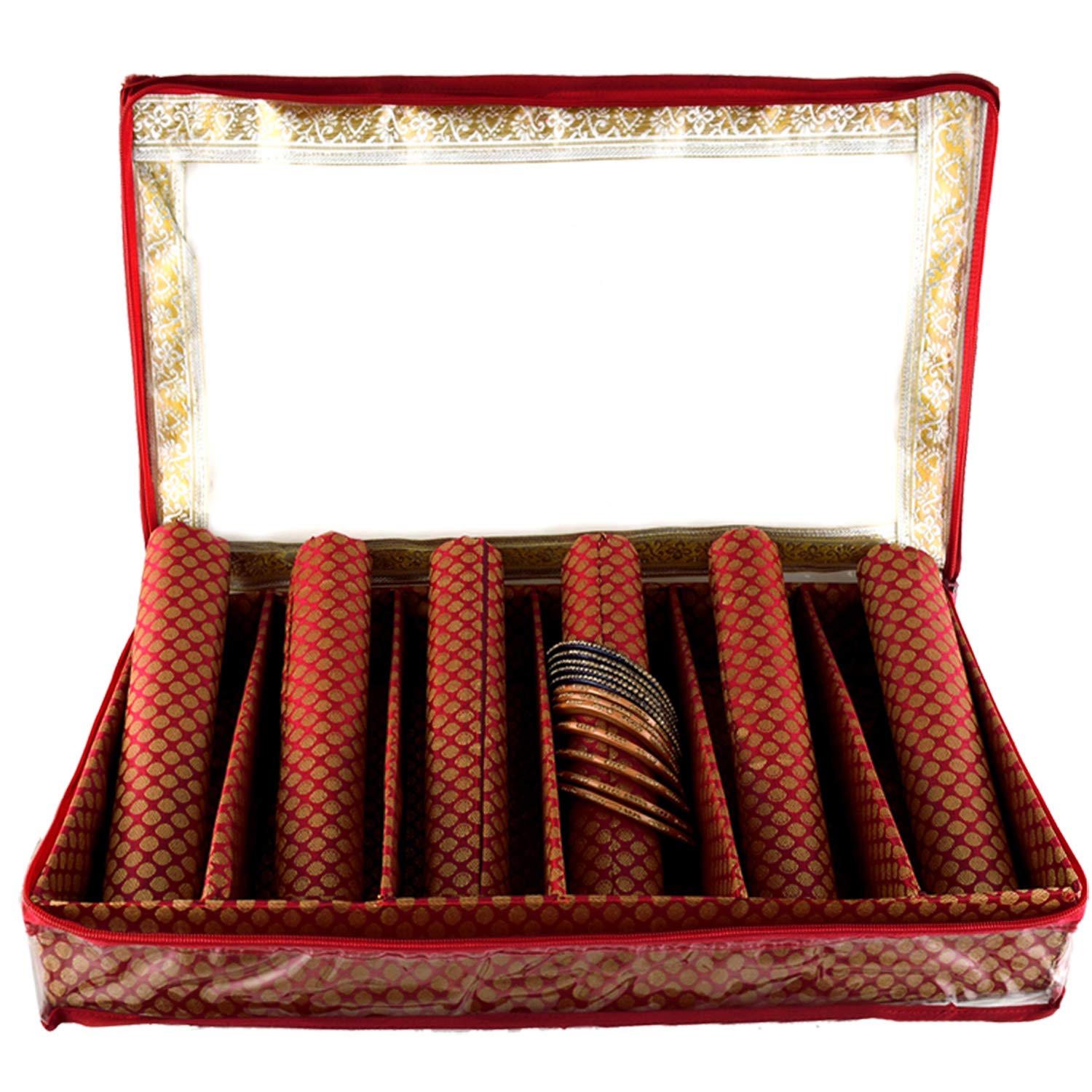 Kuber Industries Exclusive Polka Dots Design Brocade Hardboard Six Rod Bangle Box (Maroon) -CTLTC38830