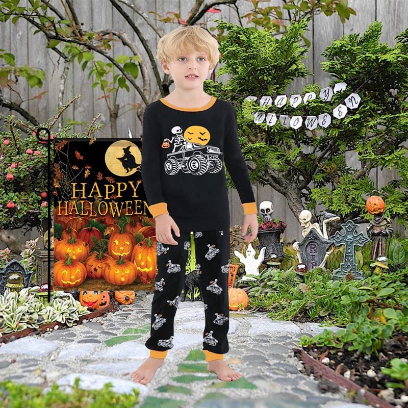 Benaive Boys Halloween Pajamas Glow In Dark Skeleton Pjs 100% Cotton Kids Sleepwear Long Sleeves Size 7 Years - image 2