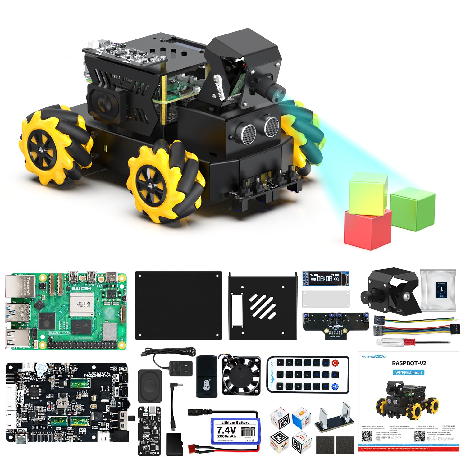 Yahboom Pi 5 8GB ROS2 Robot Car 360°Movement, AI Vision &amp; Tracking, Integrated Multimodal Large AI Model OpenRouter, AI Voice Interaction (Superior with RPi5-8GB)