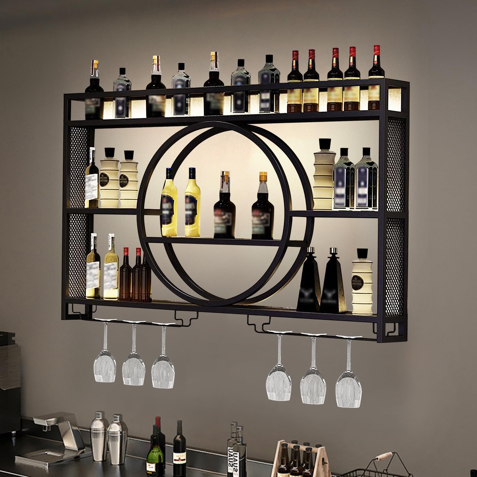 Casier à vin mural 100 cm noir : gagnez de la place et protégez vos verres à pied